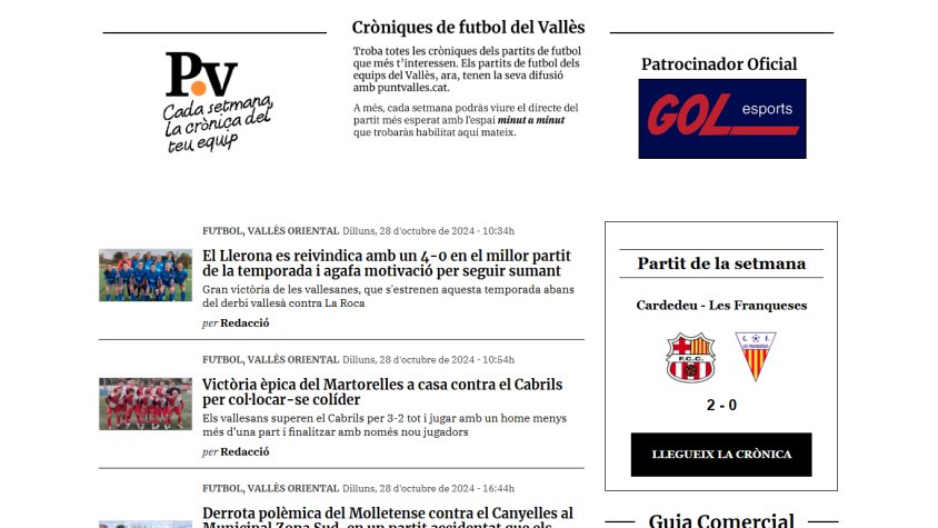 Punt Vallès guanya el Guardó de l'Esport amb el projecte "Cròniques de futbol del Vallès" per impulsar el futbol comarcal
