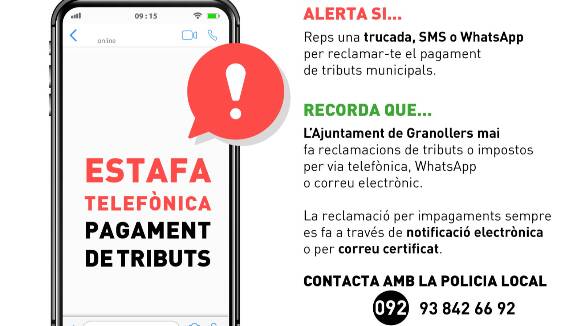 Estafes per WhatsApp amb falsos cobraments d'impostos municipals a Granollers