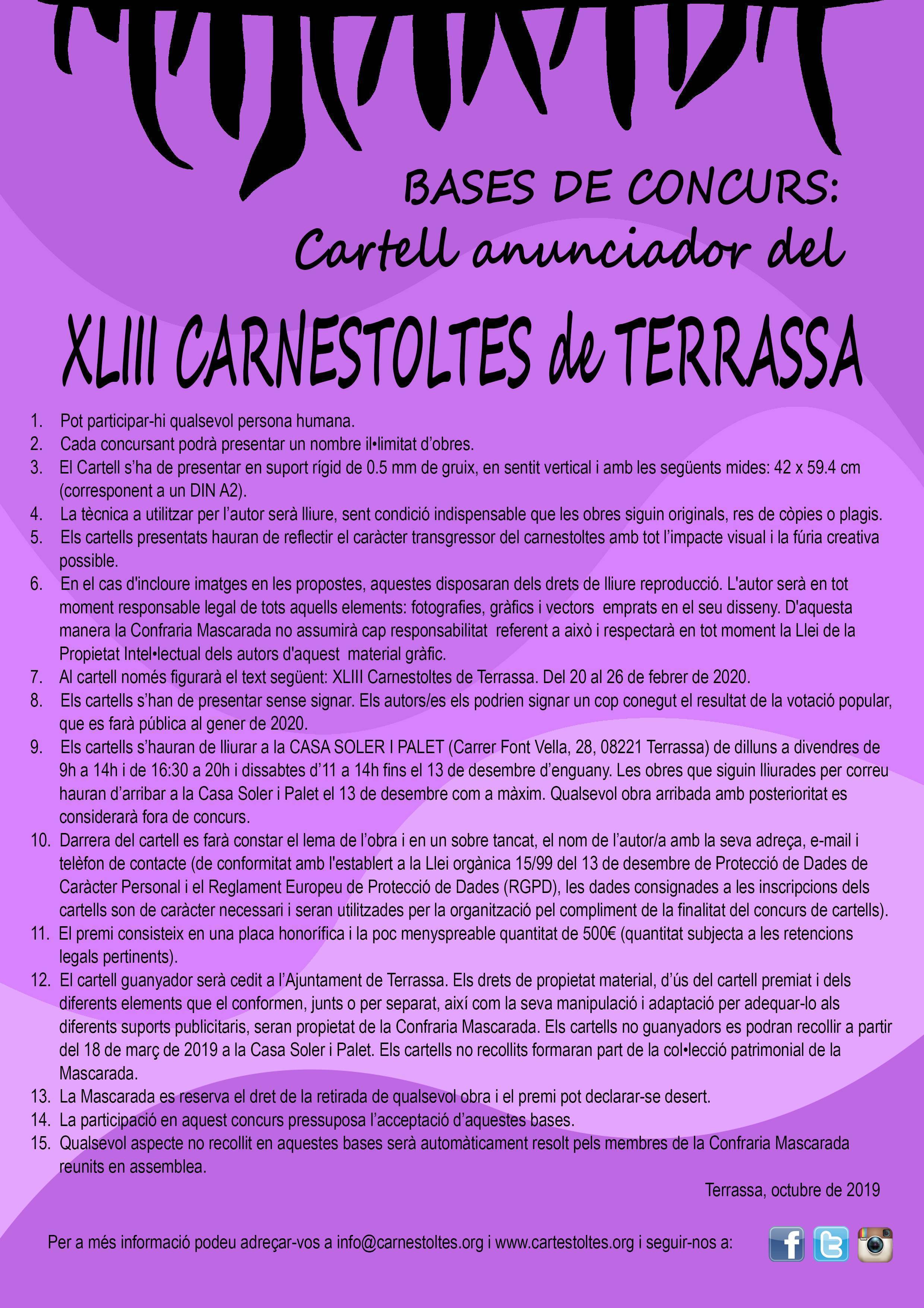 Concurs de Cartell anunciador del XLIII Carnestoltes de Terrassa