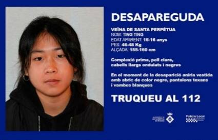 Es demana col·laboració per trobar a la Ting Ting, una menor desapareguda a Santa Perpètua de Mogoda