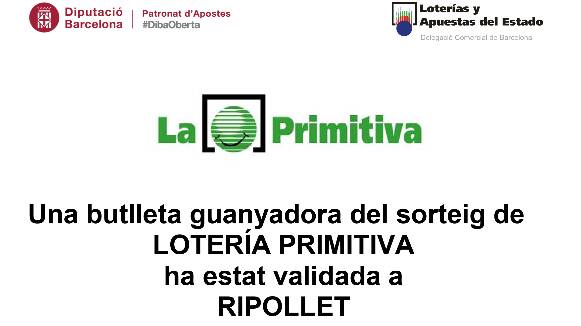 Una butlleta guanyadora del sorteig de Loteria Primitiva ha estat validada a Ripollet